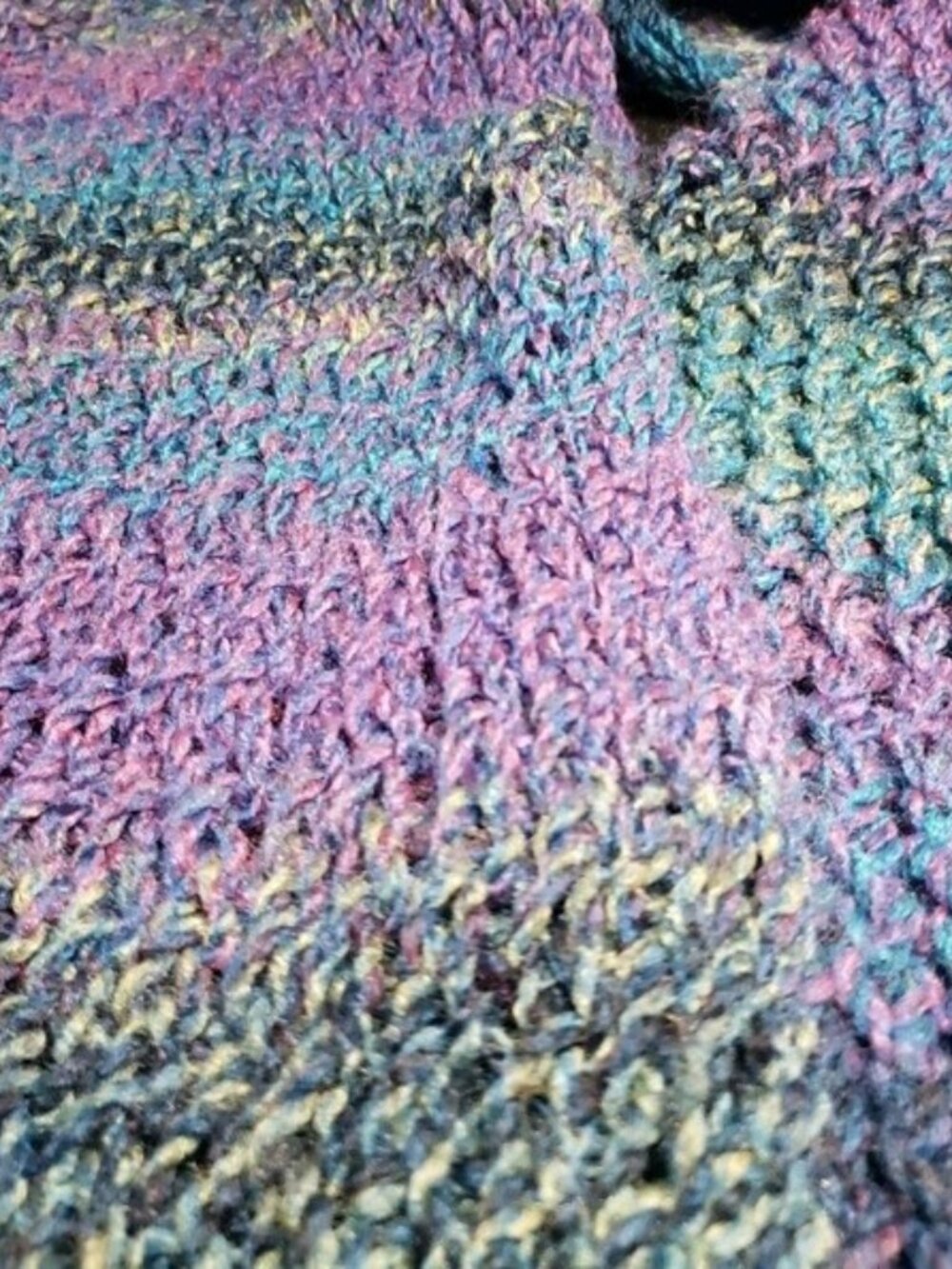 Large Hand Knit Crochet Multi Color Blue Green Purple Yellow Acrylic Scarf